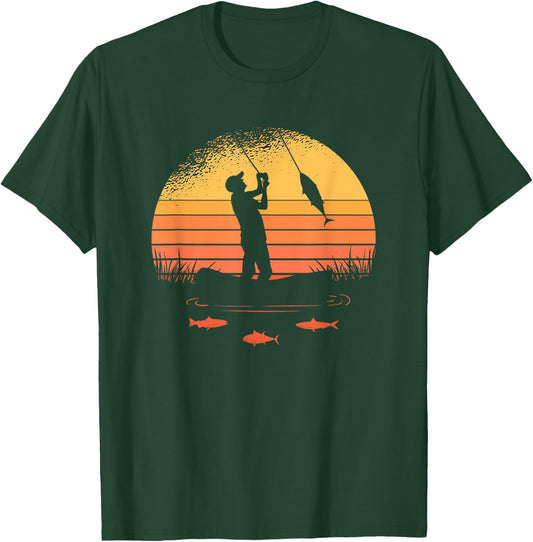 Fisherman Sunset catching a fish & view beneath the water T-Shirt - T-Shirt | Forest