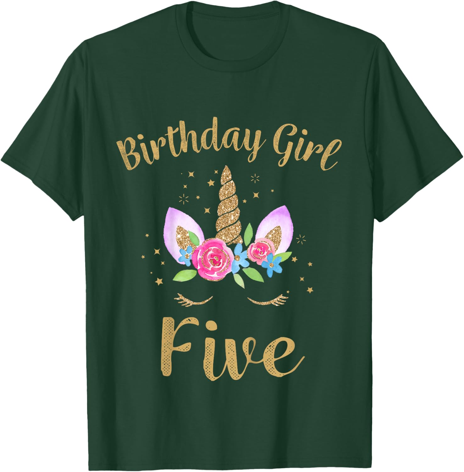 Kids 5 Year Old Birthday Girl Unicorn Shirt 5th Birthday Outfit T-Shirt - T-Shirt | Forest