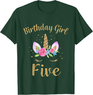 Kids 5 Year Old Birthday Girl Unicorn Shirt 5th Birthday Outfit T-Shirt - T-Shirt | Forest