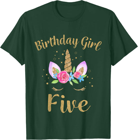 Kids 5 Year Old Birthday Girl Unicorn Shirt 5th Birthday Outfit T-Shirt - T-Shirt | Forest