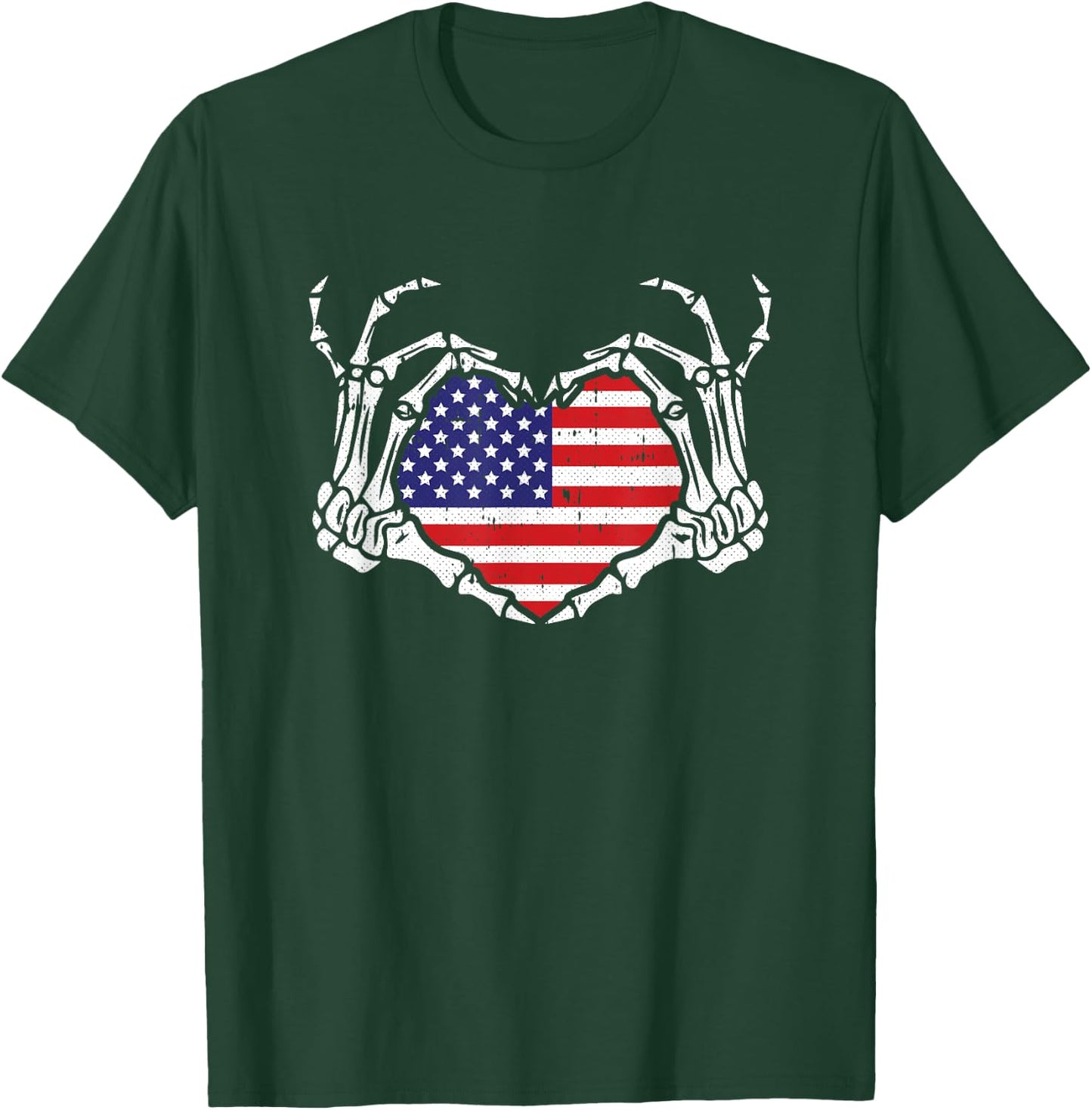 Skeleton Hand Heart 4th Of July Love American Flag Patriotic T-Shirt - T-Shirt | Forest