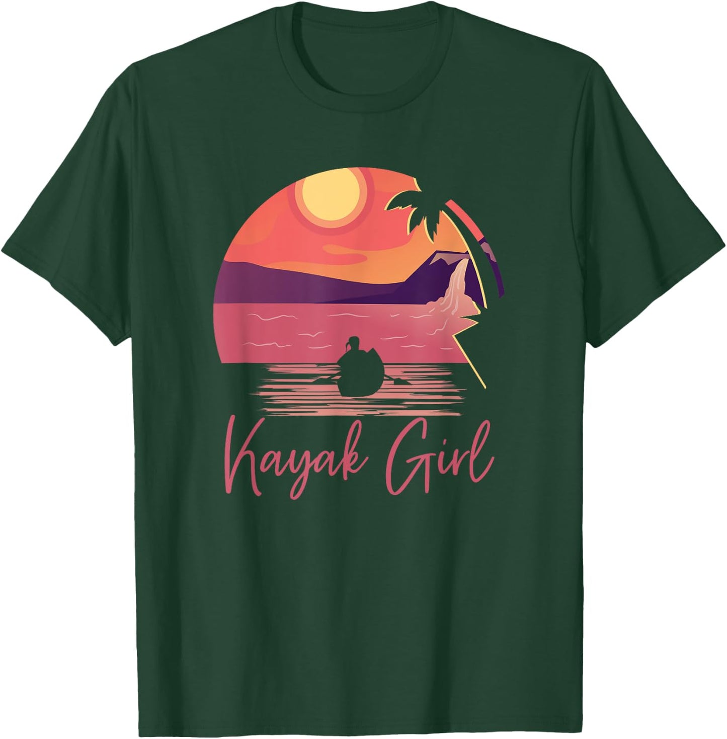 Kayak Girl Women Kayak Outdoor Sport Canoe Sunset Kayaking T-Shirt - T-Shirt | Forest