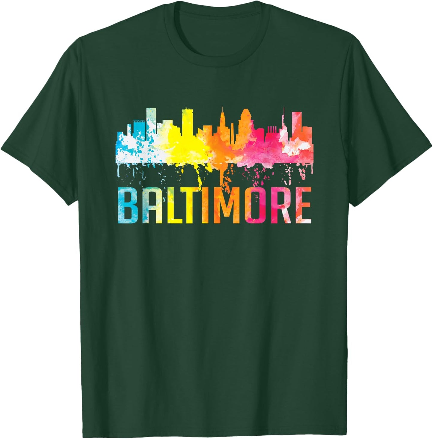 Baltimore Maryland Retro Watercolor Skyline Art Souvenir T-Shirt - T-Shirt | Forest