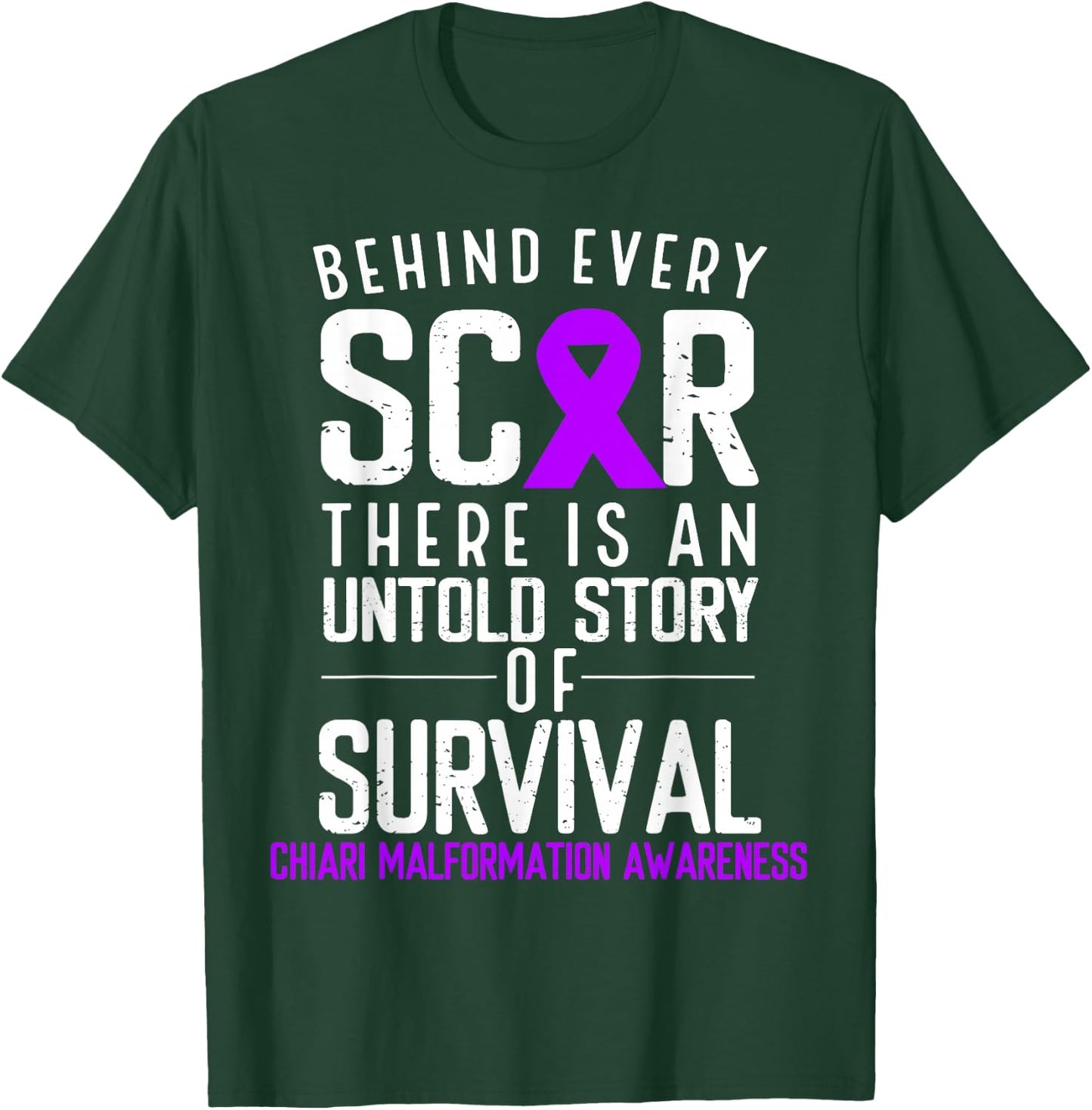 Purple Ribbon Behind Scar Chiari Malformation Awareness T-Shirt - T-Shirt | Forest