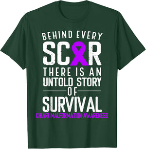 Purple Ribbon Behind Scar Chiari Malformation Awareness T-Shirt - T-Shirt | Forest