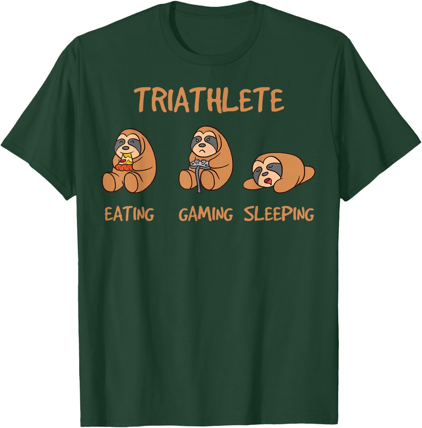 Gamer Triathlete Funny Gaming Sloth Playing Video Game Nerd T-Shirt - T-Shirt | Forest