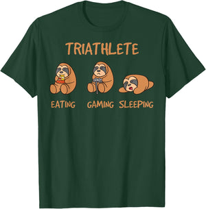 Gamer Triathlete Funny Gaming Sloth Playing Video Game Nerd T-Shirt - T-Shirt | Forest