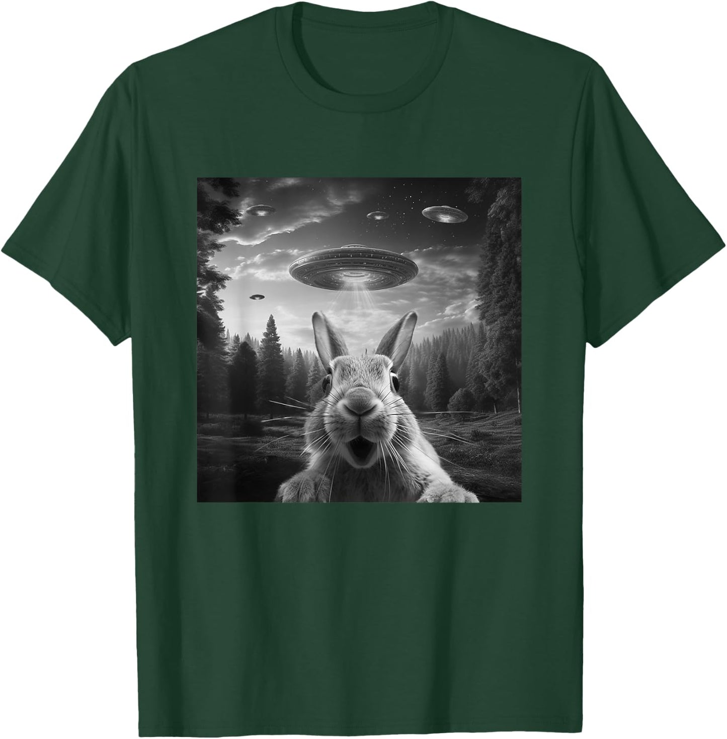 Alien UFO Selfie Bunny Spaceship Weirdcore Funny Rabbit T-Shirt - T-Shirt | Forest