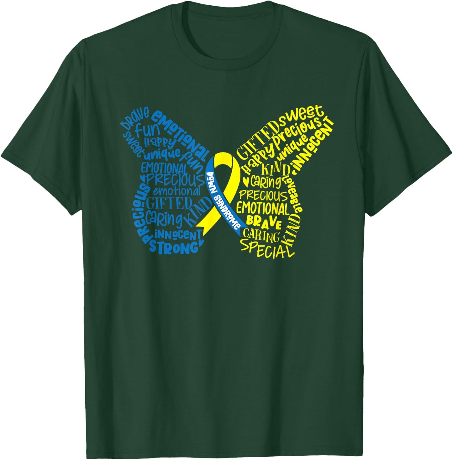 Down Syndrome Awareness Month Butterfly Word Cloud T-Shirt - T-Shirt | Forest