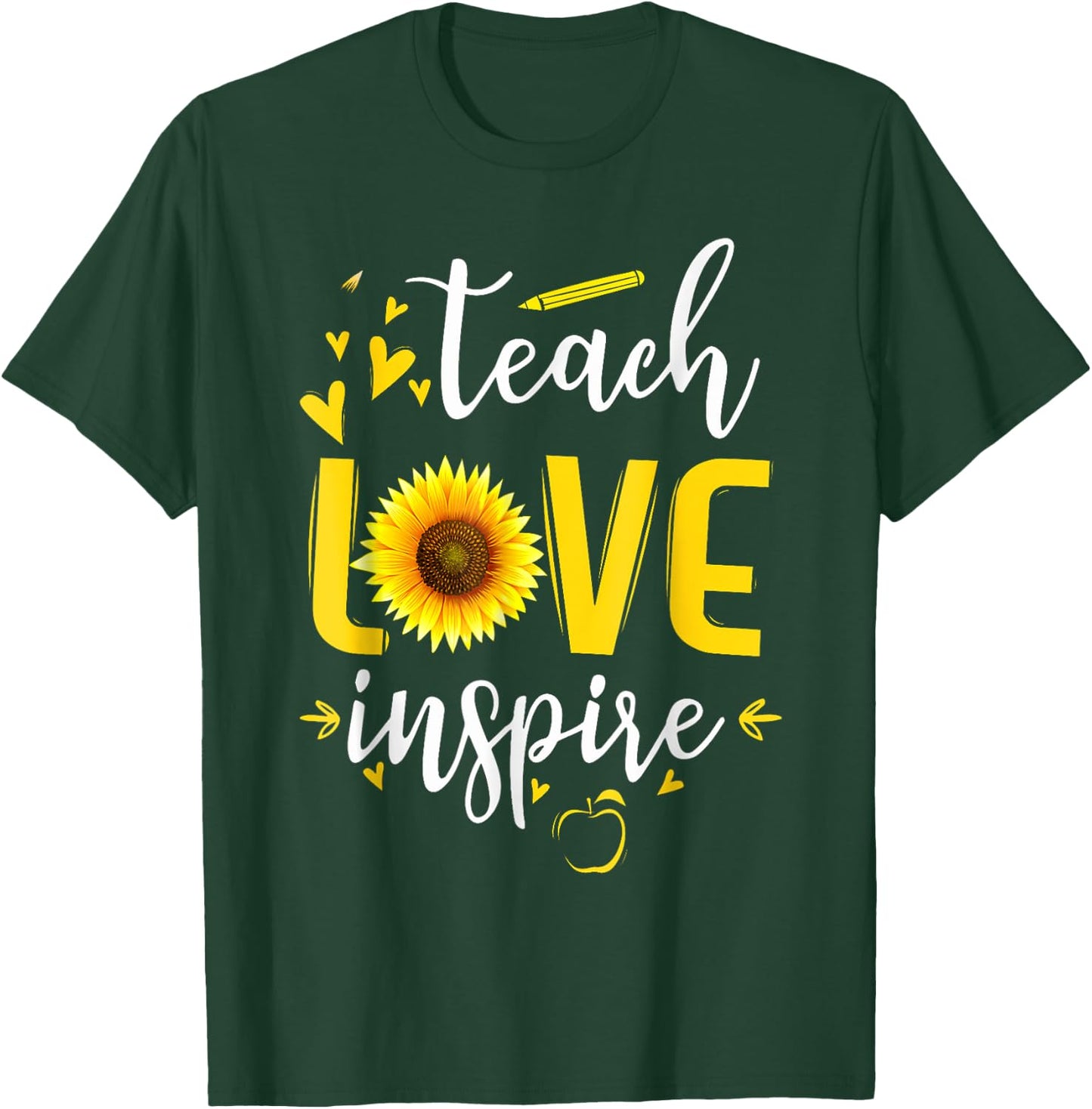Back to School Teach Love And Inspire Teacher Sunflower Men Women Girls Kids T-Shirt - T-Shirt | Forest