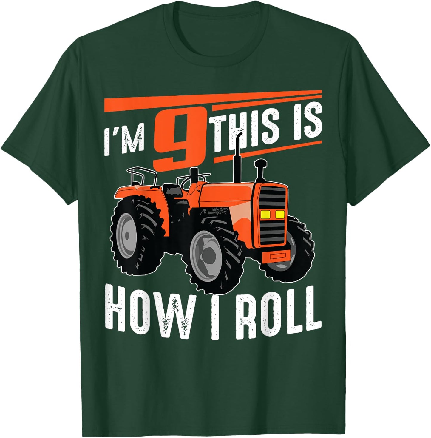 Funny Tractor 9th Birthday Gift | Cute 9 Years Old Boy Girl T-Shirt - T-Shirt | Forest