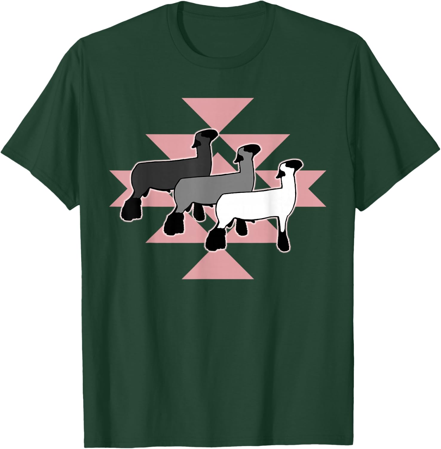 Show Club Lamb with Western Aztec-Inspired Geometric Pattern T-Shirt - T-Shirt | Forest