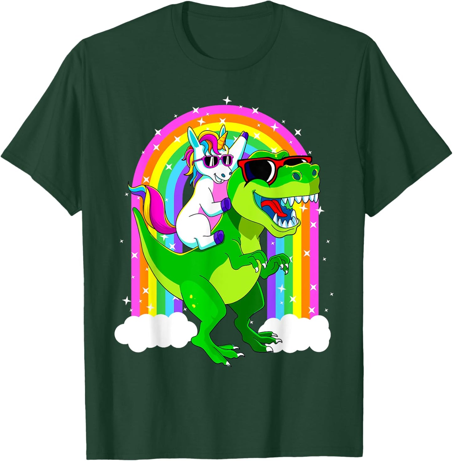 Unicorn Riding Trex Dinosaur T Rex Girls Boys Kids Men Women T-Shirt - T-Shirt | Forest