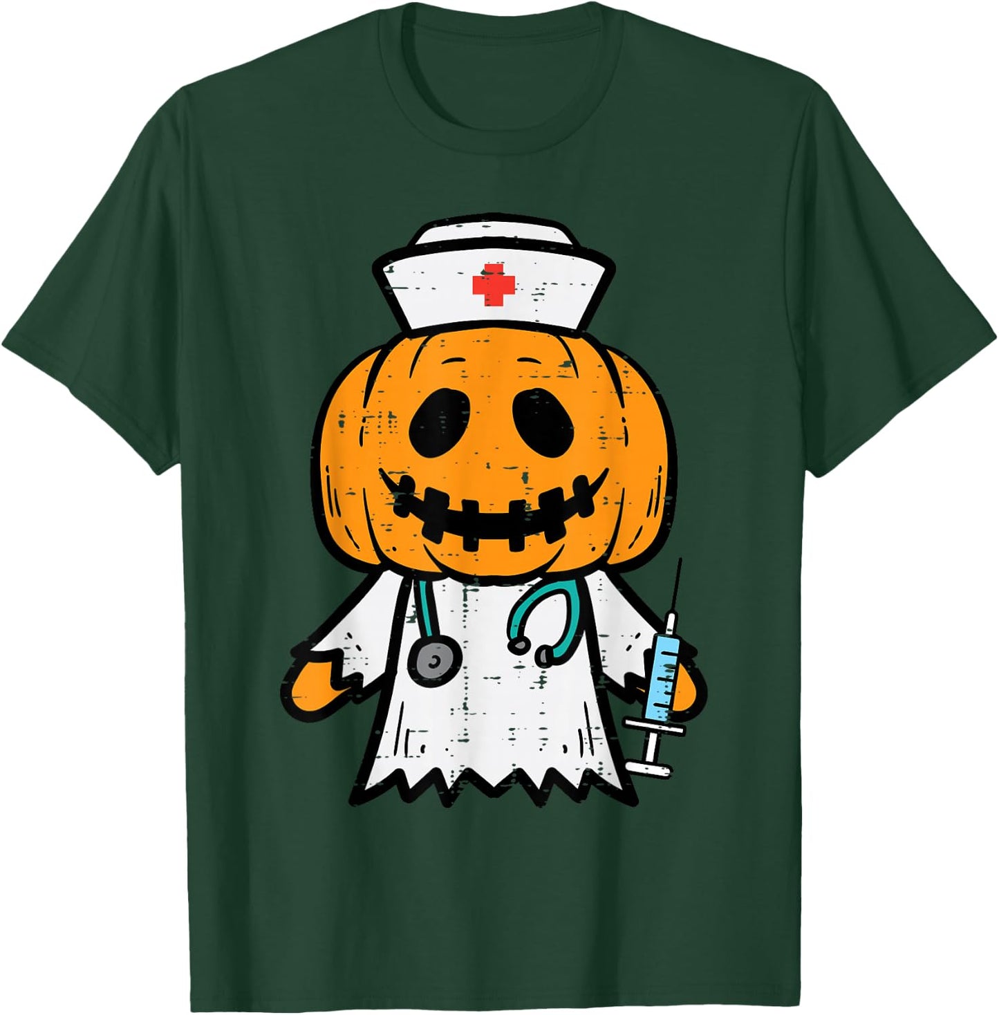 Halloween Pumpkin Nurse Cute ER Nicu Costume Scrub Top Women T-Shirt - T-Shirt | Forest