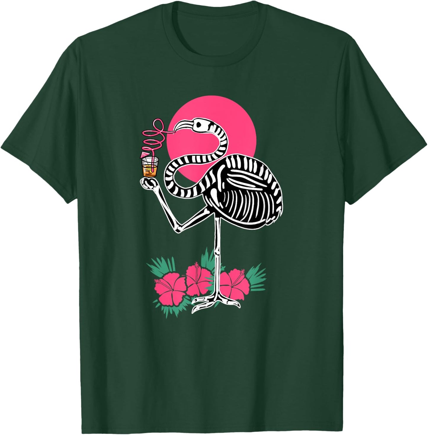 Thirsty Skeleton Flamingo Animal Tropical Bird Halloween T-Shirt - T-Shirt | Forest