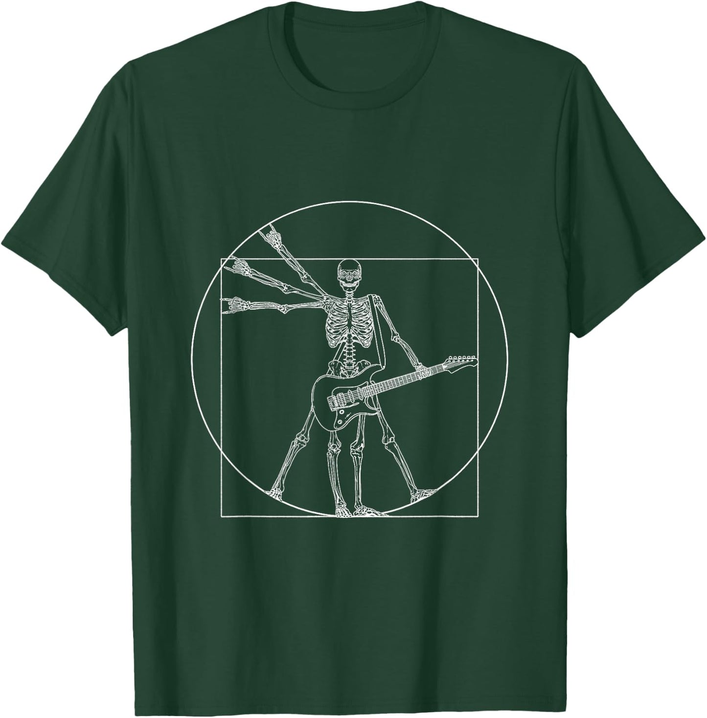 Guitar Shirt Da Vinci Skeleton Vitruvian Man Guitar Player T-Shirt - T-Shirt | Forest