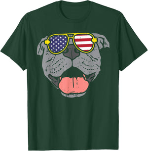 Pitbull Pit American USA Flag 4th Of July Fourth Dog T-Shirt - T-Shirt | Forest
