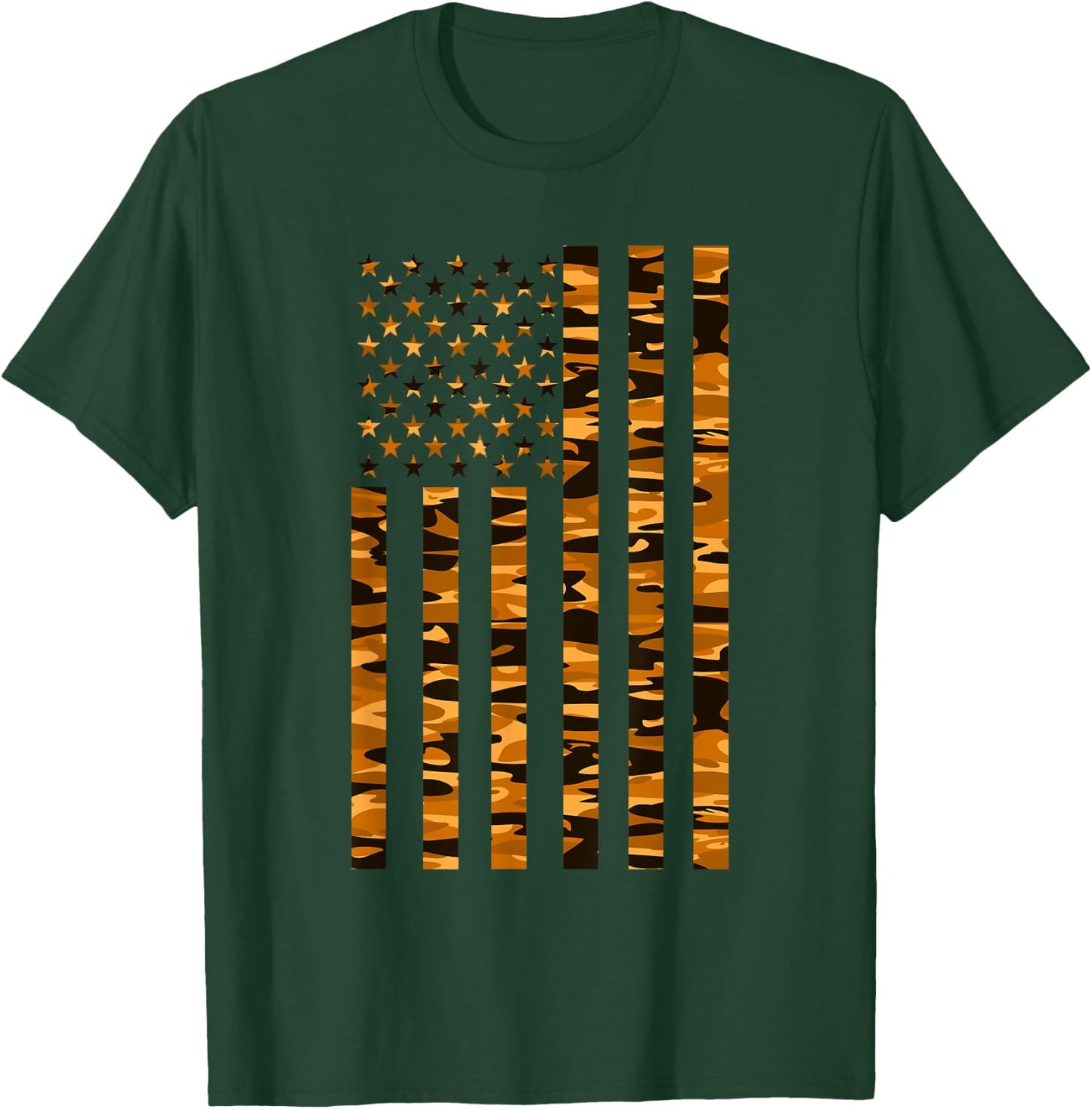 Hunter Orange Camo USA Flag Camouflage Women Men T-Shirt - T-Shirt | Forest