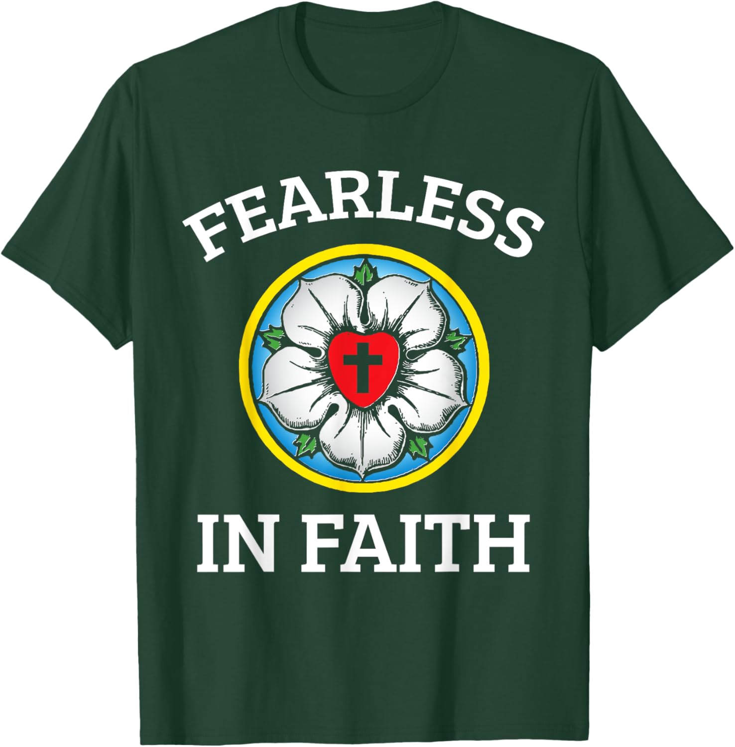 Faith Lutheran Martin Luther Rose Reformation 95 Theses T-Shirt - T-Shirt | Forest
