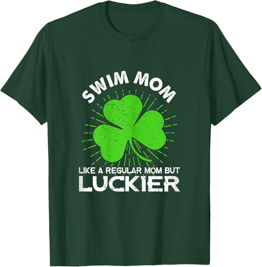 Funny Swim Mom St Patrick's Day Lucky Irish Mama Gift T-Shirt - T-Shirt | Forest