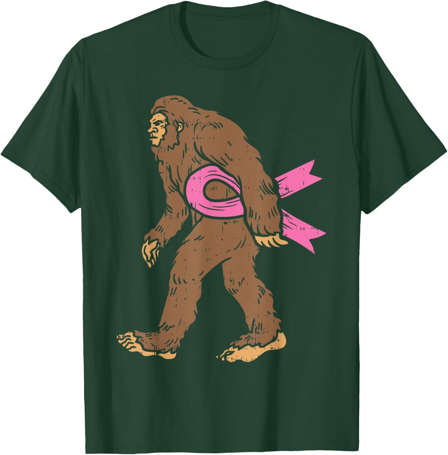Bigfoot Sasquatch Breast Cancer Funny Awareness Ribbon Gift T-Shirt - T-Shirt | Forest