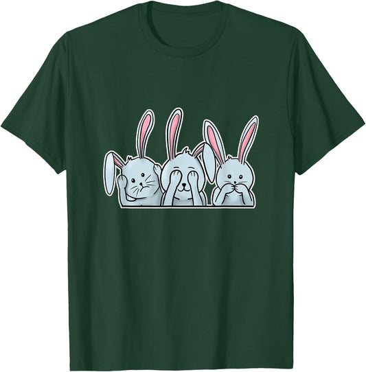 Hear See Speak no evil Rabbits happy Easter bunnies T-Shirt - T-Shirt | Forest