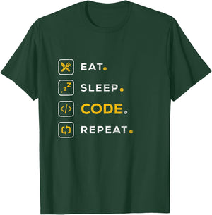 Funny Computer Science Programmer Eat Sleep Code T-Shirt - T-Shirt | Forest