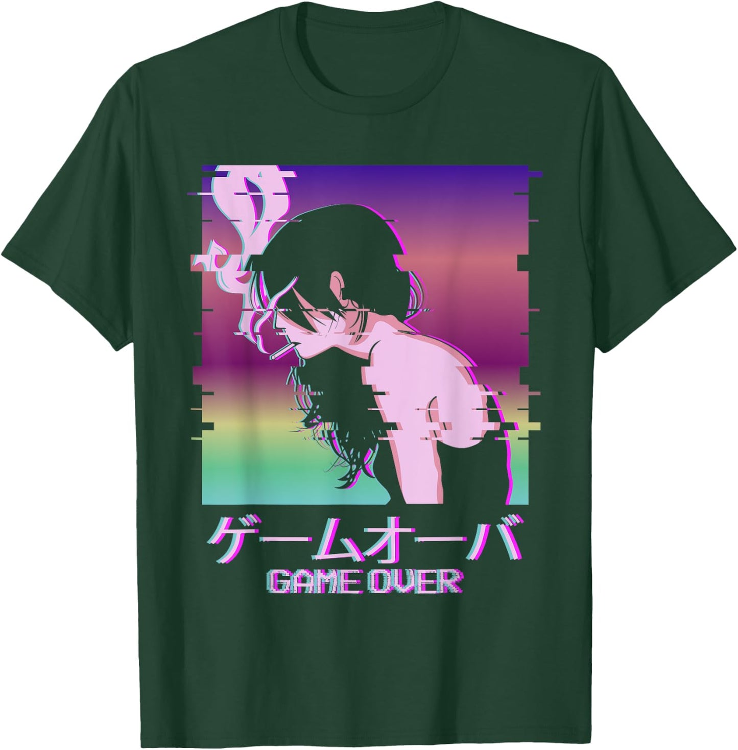 Japanese Vaporwave Sad Anime Girl Game Over Indie Aesthetic T-Shirt - T-Shirt | Forest