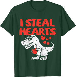 Kids I Steal Hearts Trex Dino Baby Boy Valentines Toddler Kids T-Shirt - T-Shirt | Forest
