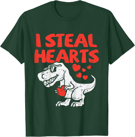 Kids I Steal Hearts Trex Dino Baby Boy Valentines Toddler Kids T-Shirt - T-Shirt | Forest