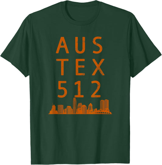 AUSTIN TX 512 Native Texan AUS TEX Burnt Orange T-Shirt - T-Shirt | Forest
