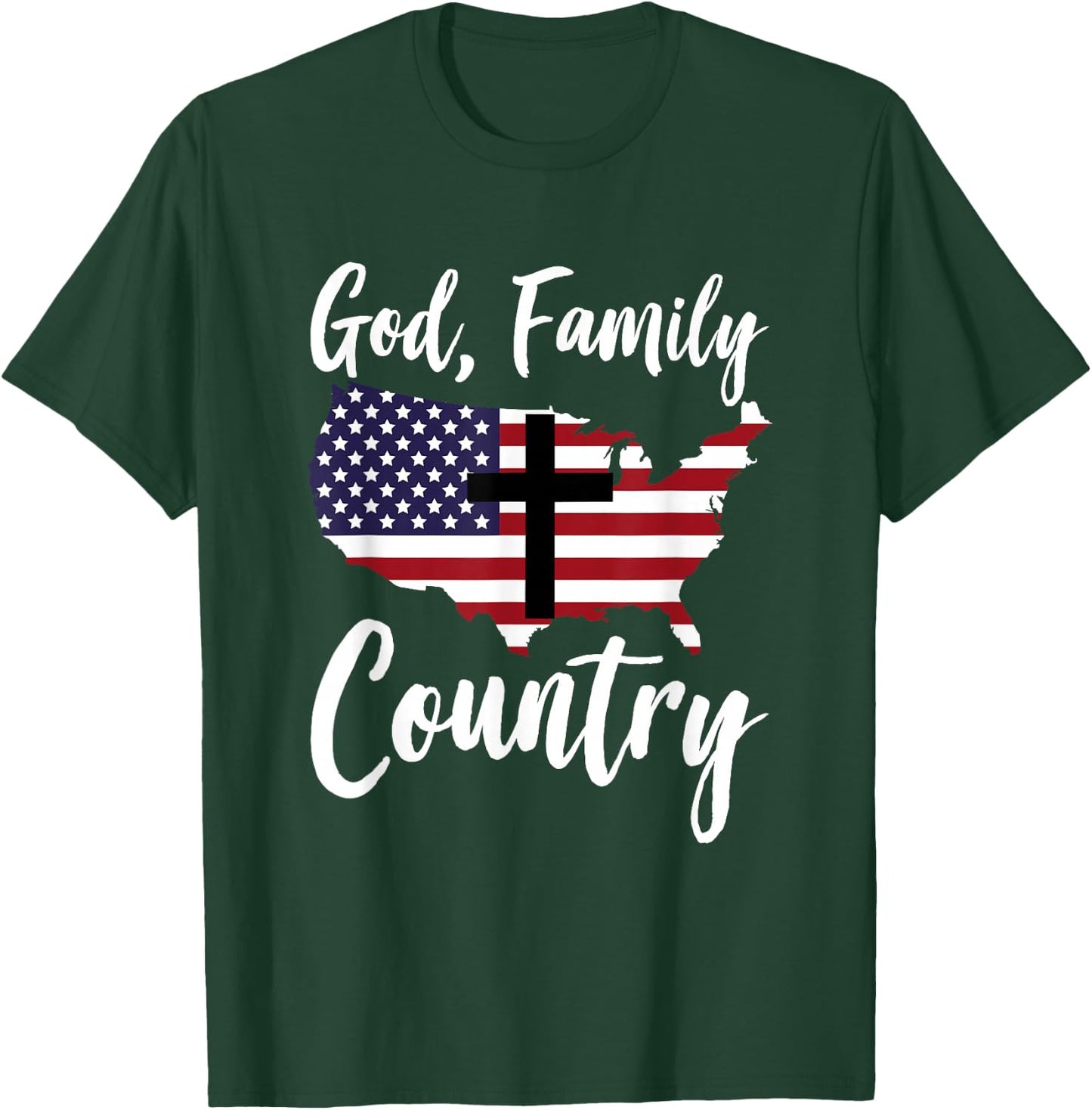 God Family Country Christian American Flag USA Map T-Shirt - T-Shirt | Forest