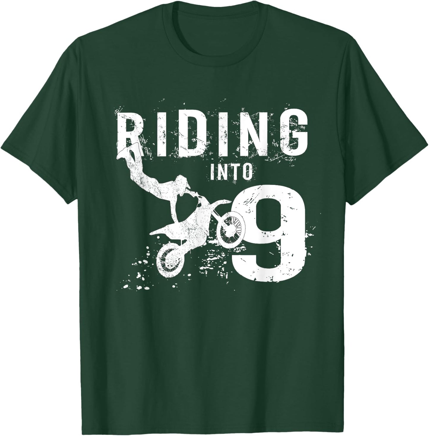 Riding Into 9 Years Old 9th Birthday Boy Dirt Bike Party T-Shirt - T-Shirt | Forest