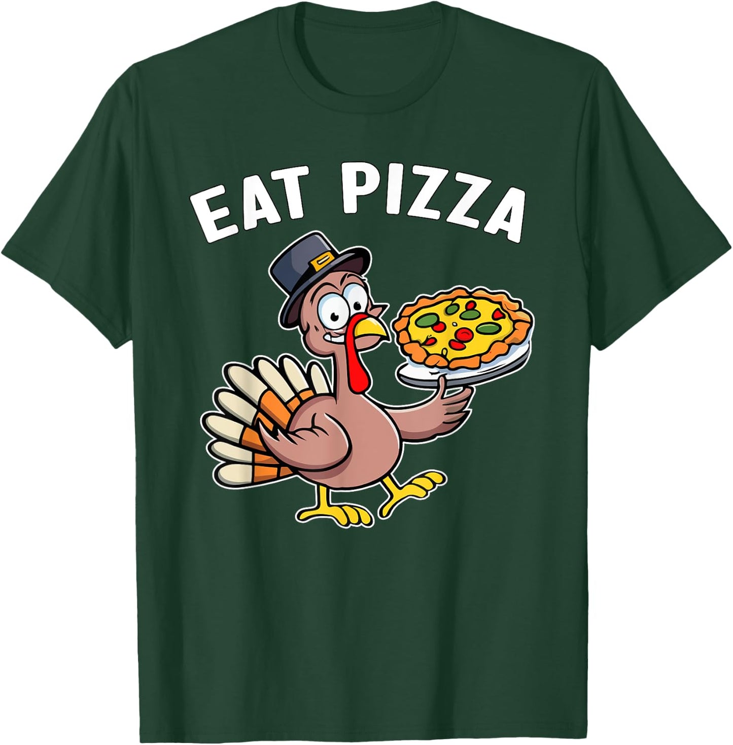 Funny Thanksgiving Turkey Eat Pizza Vegan Thanksgiving Fun T-Shirt - T-Shirt | Forest