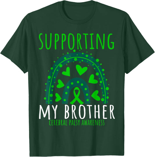 Green Rainbow Hearts CP Brother Cerebral Palsy Awareness T-Shirt - T-Shirt | Forest