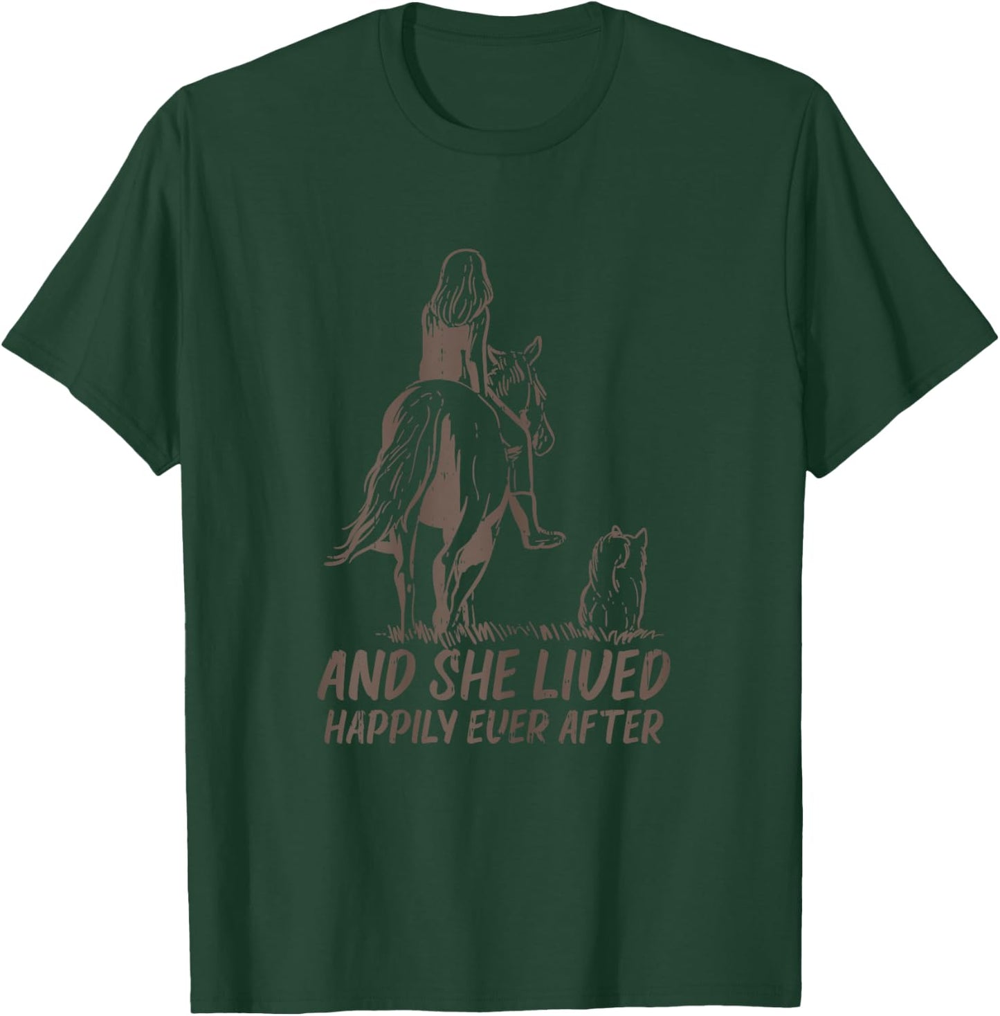 BoredKoalas Horse Shirts Riding Equestrian Gifts She Lived Happily Horse Dog Animal Lover Girls Women Gift Blue X-Small T-Shirt - T-Shirt | Forest