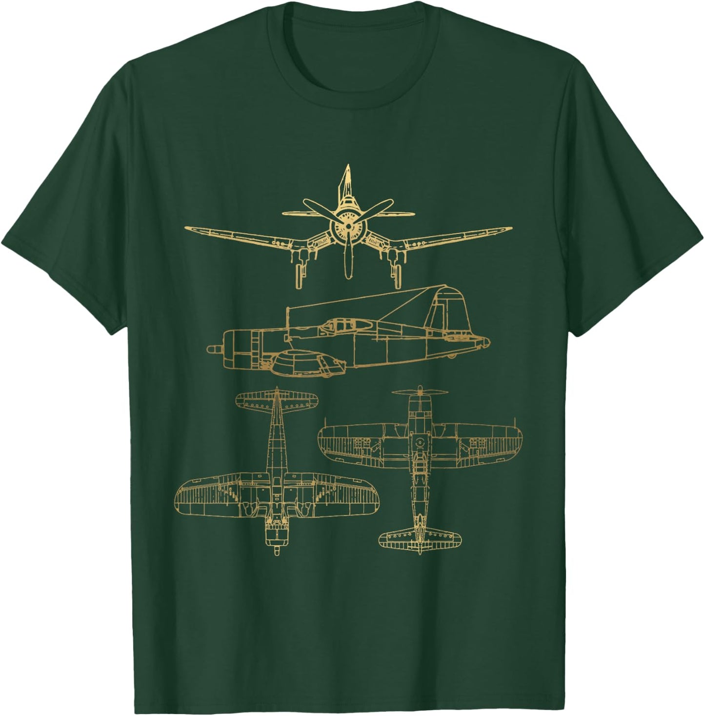Corsair F4U WW2 Plane Warbird Blueprint Schematics Diagram T-Shirt - T-Shirt | Forest