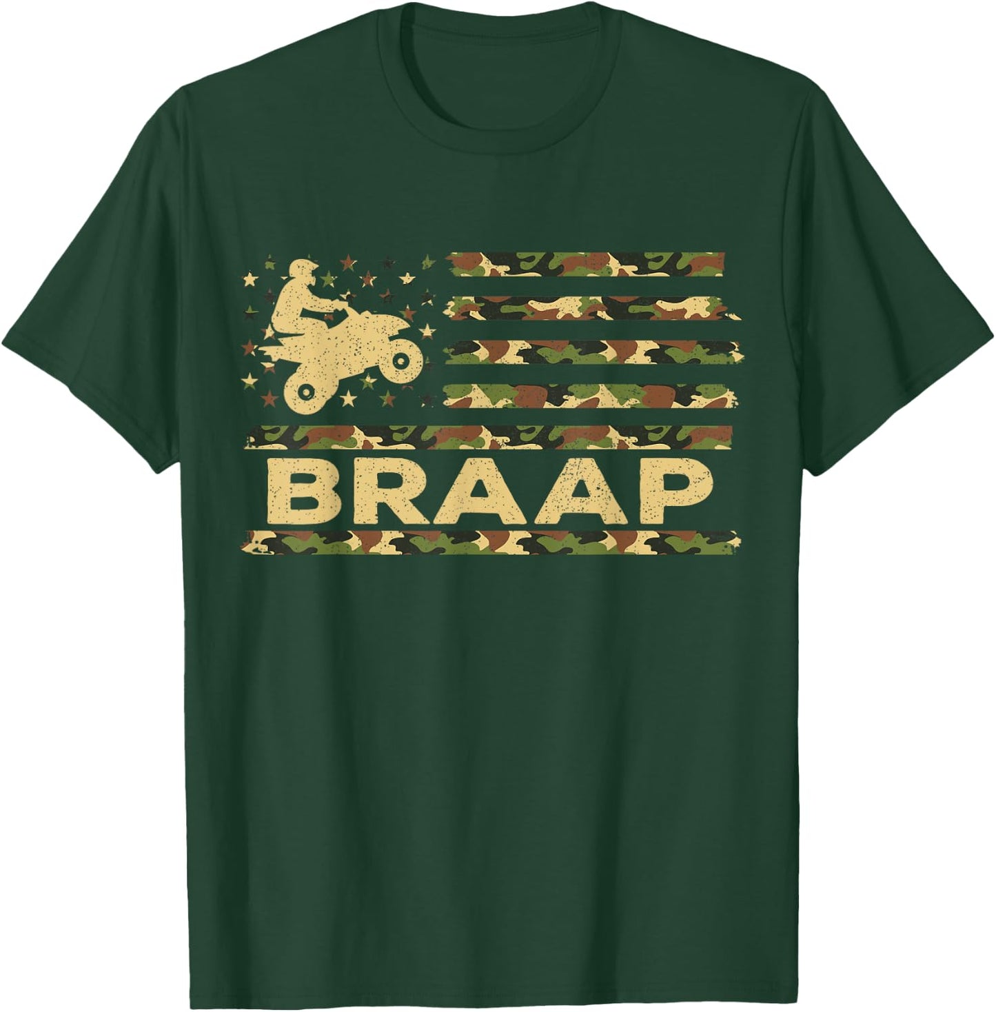 Braap Camouflage USA American Flag Quad Bike ATV Gift T-Shirt - T-Shirt | Forest