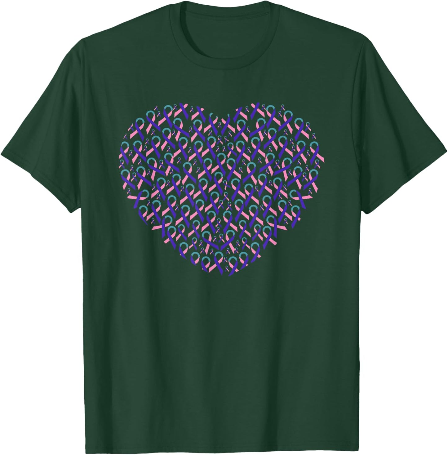 Thyroid Cancer Awareness Teal Ribbon Heart Gift Support Figh T-Shirt - T-Shirt | Forest