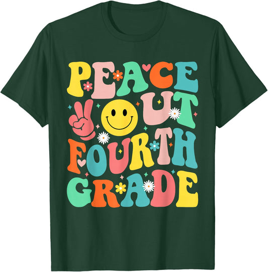 Peace Out Fourth Grade Groovy 4th Grade Last day of school T-Shirt - T-Shirt | Forest