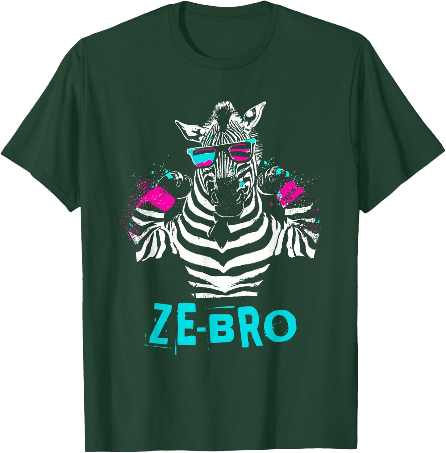 Ze-Bro - Retro Zebra Bro Flex Animal Word Pun Lover T-Shirt - T-Shirt | Forest