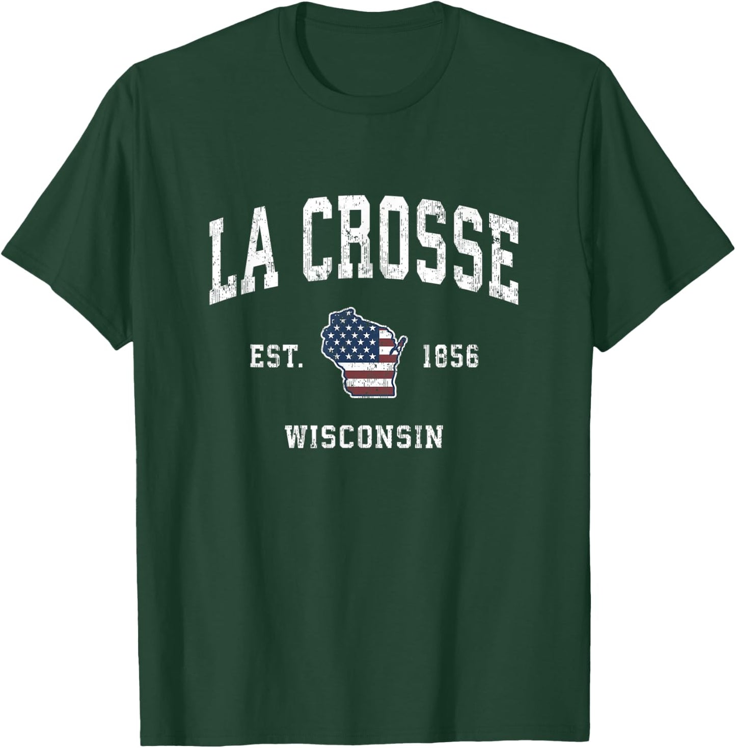 La Crosse Wisconsin WI Vintage American Flag Sports Design Women Kids Men T-Shirt - T-Shirt | Forest