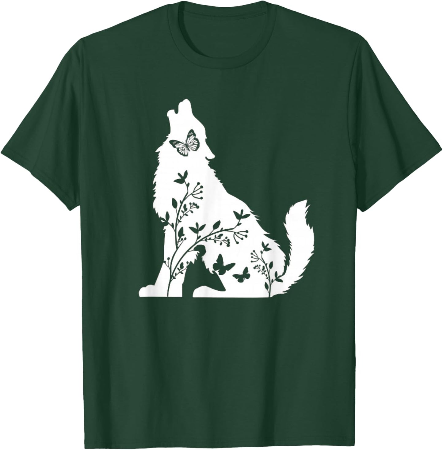 Wolf and Butterflies Cute Graphic Wolves Women Girls T-Shirt - T-Shirt | Forest