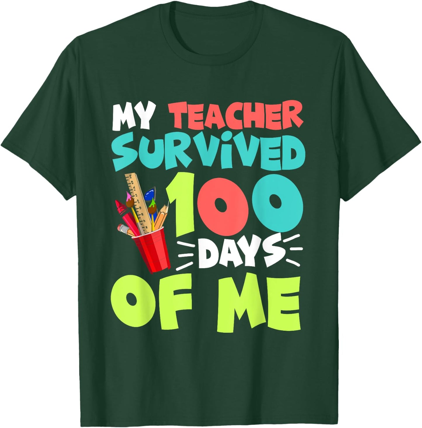 Funny School Boys Girls Kids Gift 100 Days of School T-Shirt - T-Shirt | Forest