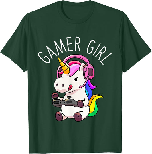 Gamer Girl Unicorn Gaming Cute Video Game Gift Women Girls T-Shirt - T-Shirt | Forest