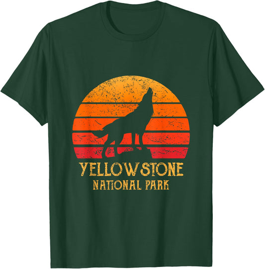 Vintage 80s Retro Yellowstone National Park Souvenir Wolf T-Shirt - T-Shirt | Forest