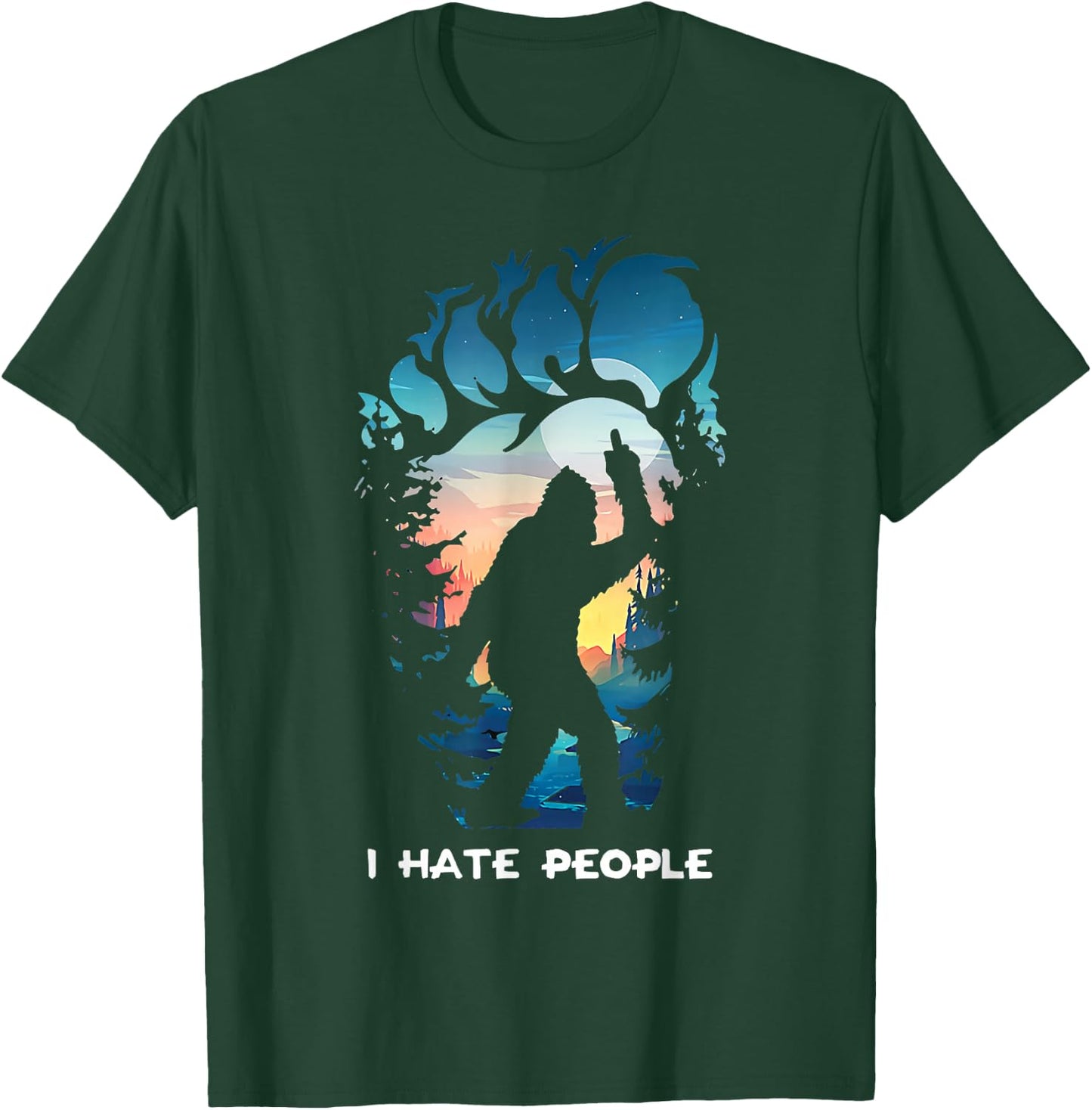 Alien Bigfoot Middle Finger I Hate People Abduction Colorful T-Shirt - T-Shirt | Forest