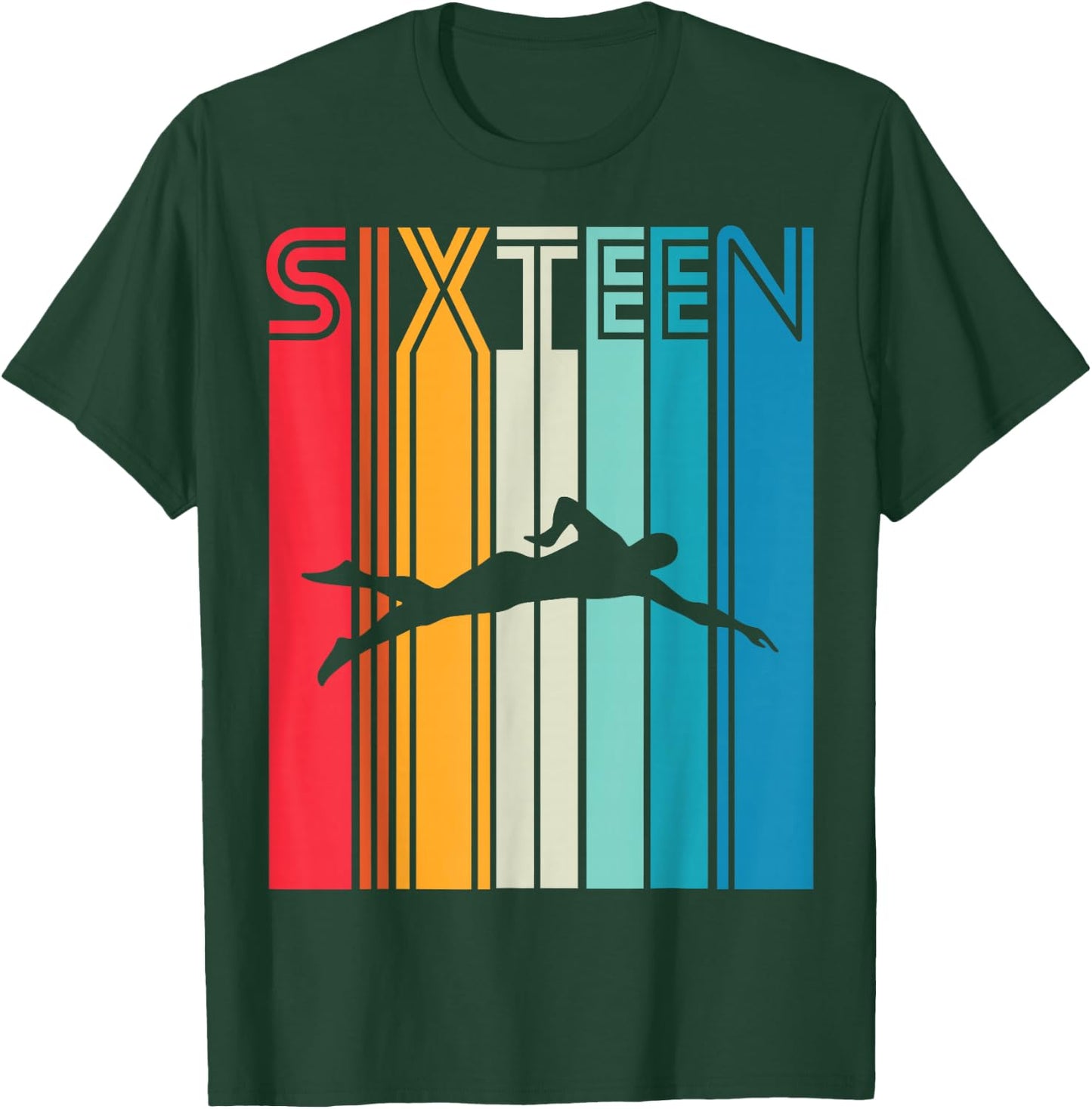 16th Birthday Gift Swimming Retro Swimmer T-Shirt - T-Shirt | Forest