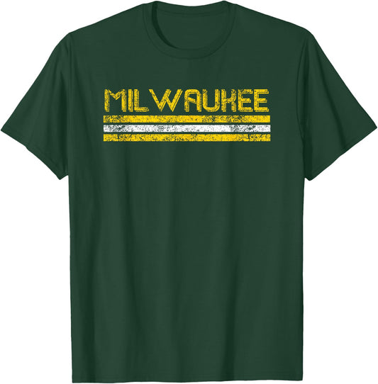 Milwaukee Wisconsin Retro Vintage Weathered Stripe Throwback T-Shirt - T-Shirt | Forest