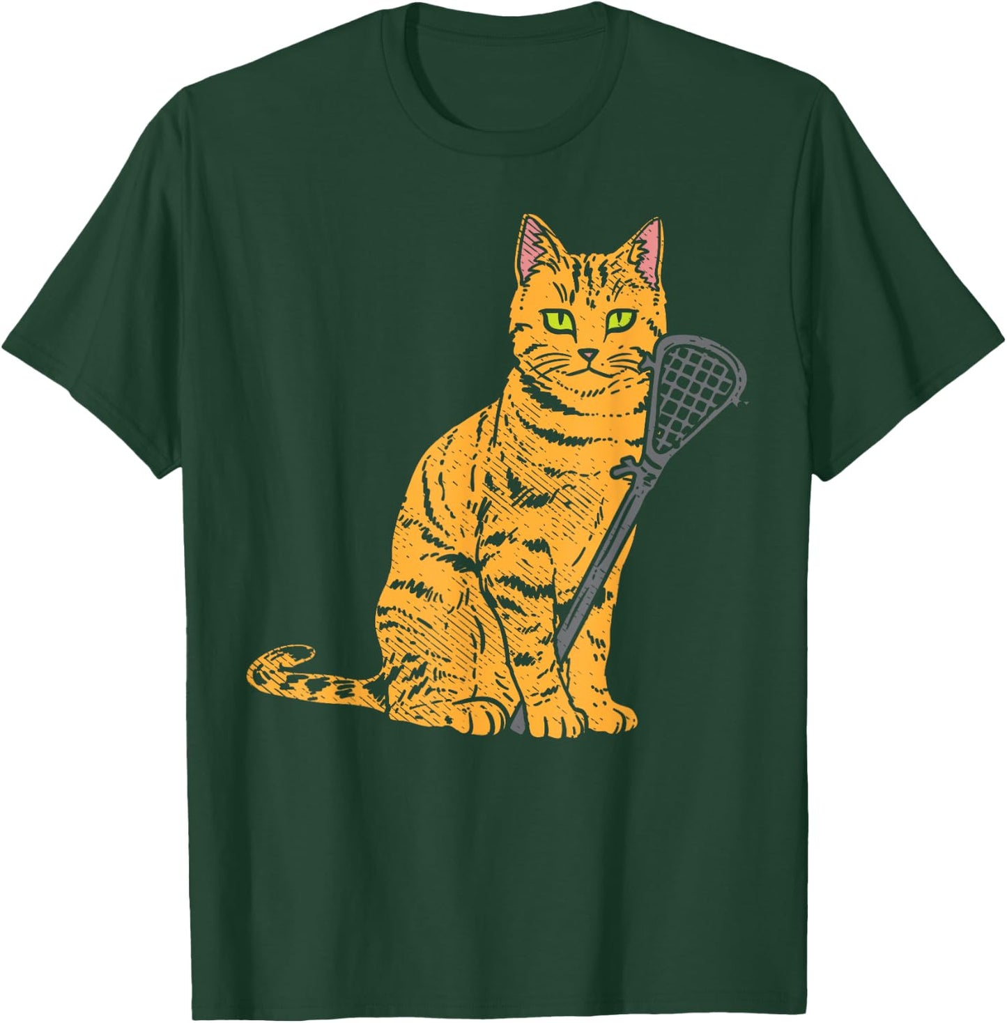 Cat Lacrosse Stick Cute Animal Pet Lax Player Coach Gift Women Kids T-Shirt - T-Shirt | Forest